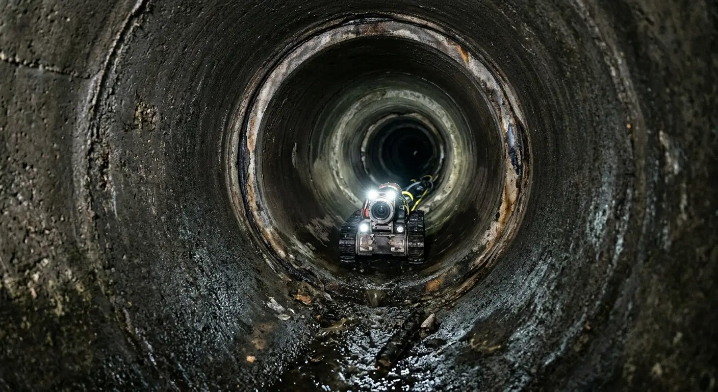 Robotic sewer camera inspecting pipe interior for Sewer Line Repair in Little Falls