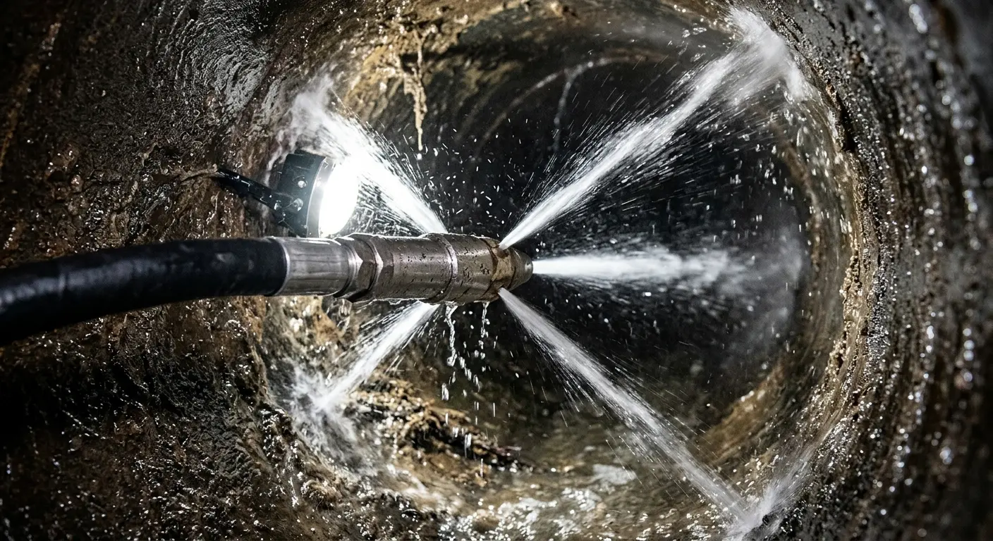 High-pressure hydro jetting nozzle cleaning sewer pipe for Storm Drain Cleaning in Little Falls